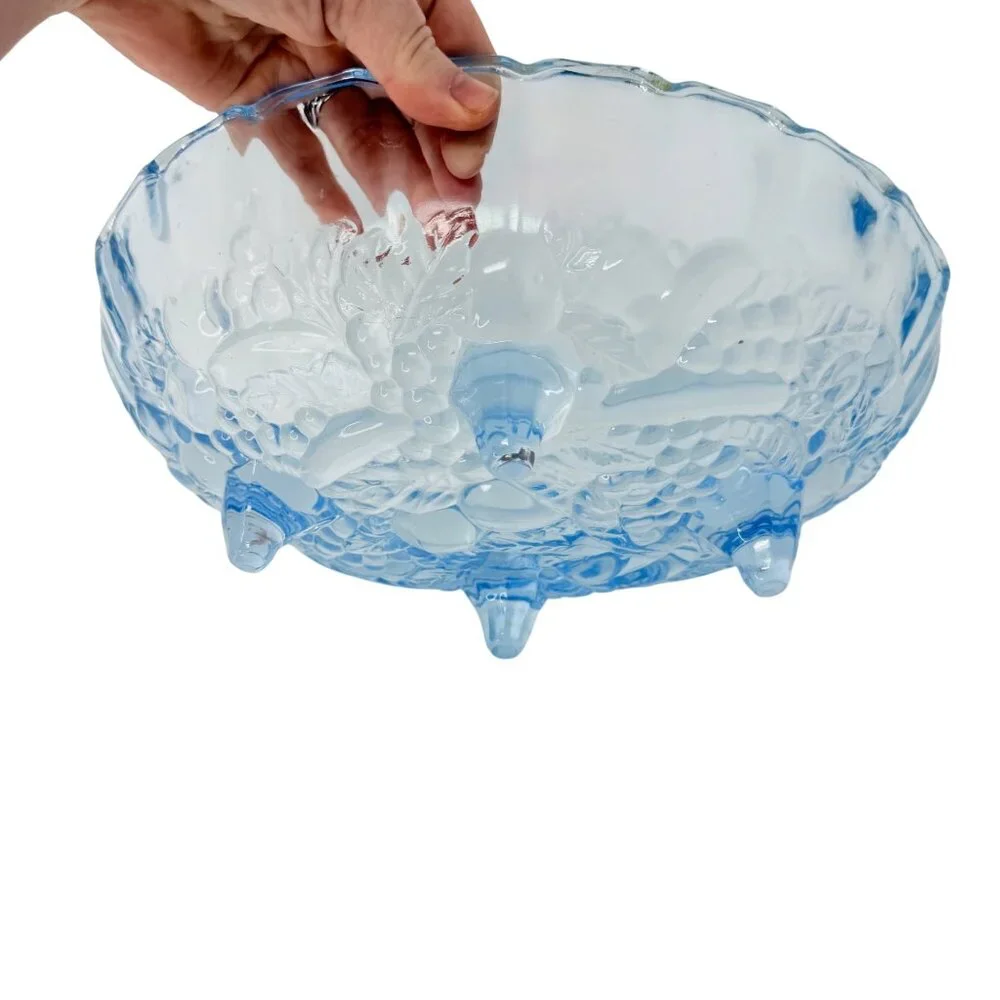 Indiana Glass Light Blue Garland Fruit Bowl Vintage Harvest Centerpiece‎ Footed